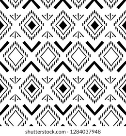 Black and white tribal seamless pattern vector illustration with ikat diamond style.