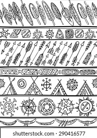 Black and white tribal seamless pattern. Ethnic hand drawn backdrop