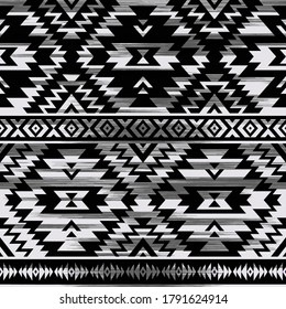 black and white tribal vector seamless embroidery pattern. aztec abstract geometric art print grunge. Ethnic vector background. Wallpaper, cloth design, fabric, tissue, cover, cotton, textile template