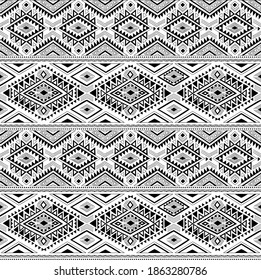 black and white tribal vector seamless pattern with doodle triangles. Aztec fancy abstract geometric art print. hand drawn felt-tip pens. Ethnic background. Wallpaper, cloth design, fabric, tissue