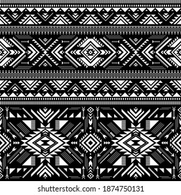 black and white tribal vector seamless navajo pattern. aztec abstract geometric art print. Ethnic vector background.  Wallpaper, cloth design, fabric, tissue, cover, textile template.