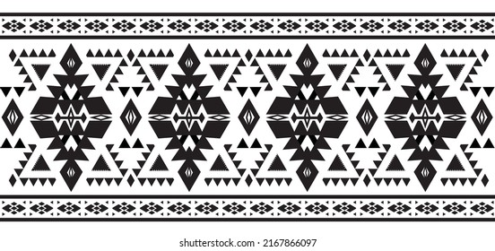black and white tribal vector seamless embroidery pattern. aztec abstract geometric art print grunge. Ethnic vector background. Wallpaper, cloth design, fabric, tissue, cover, cotton, textile template