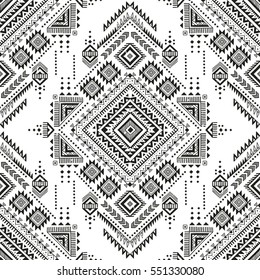 black and white tribal vector seamless pattern with doodle elements. aztec fancy abstract geometric art print. ethnic hipster background. hand drawn.  Wallpaper, cloth design, fabric, paper, textile.