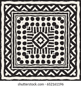 Vectores tribales blanco y negro con elementos de doodle. Impresión de arte geométrico abstracto azteca. Fondo étnico ornamental dibujado a mano.
