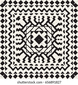 Black and white tribal vector seamless pattern with doodle elements. Aztec abstract geometric art print. Ethnic ornamental hand drawn backdrop.