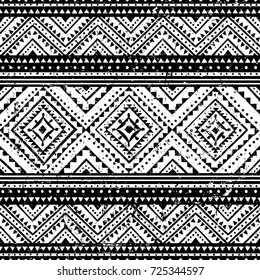 black and white tribal vector seamless pattern with doodle elements. aztec fancy abstract geometric art print. ethnic background. Hand drawn. Wallpaper, cloth design, fabric, tissue, cover, textile