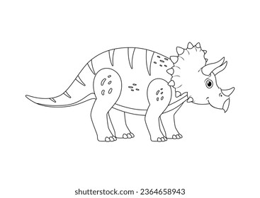 Black and White Triceratops Dinosaur Cartoon Character Vector. Coloring Page of a Triceratops Dinosaur