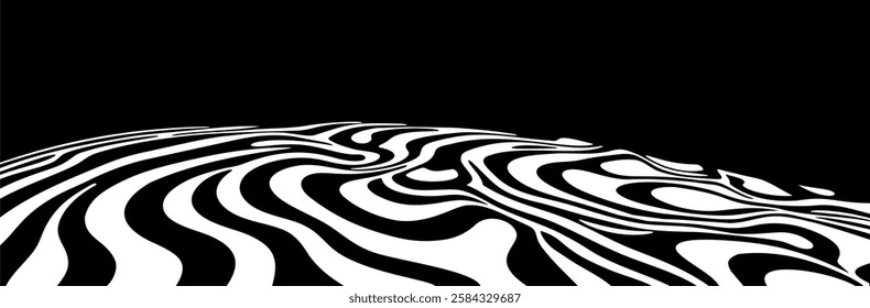 Black and white trippy wavy surface. Vector abstract geometric print.