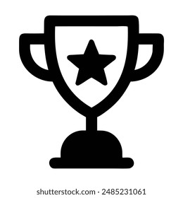 Black and white trophy icon with a star. Vector illustration