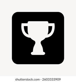 Black and white trophy icon. Trophy symbolizes victory and achievement. Simple trophy design. Trophy icon in a square frame. Winning cup illustration. User interface icon vector.