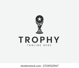 Black and white trophy with star and text trophy tagline here competition