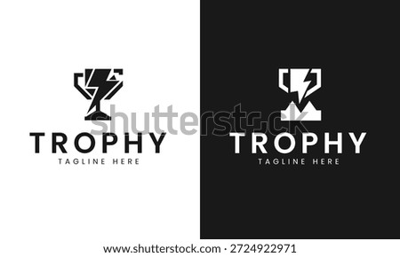 Black and white trophy with text and tagline