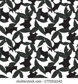 Black and White Tropical Leaf botanical seamless pattern background suitable for fashion prints, graphics, backgrounds and crafts