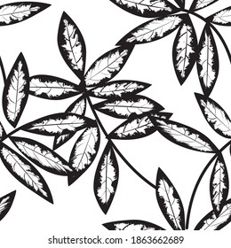 Color negro y blanco Tropical Leaf fondo de patrón sin costura adecuado para impresiones de moda, gráficos, fondos y artesanías