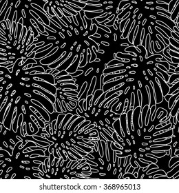 black and white tropical leaves
