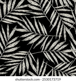 Black and white tropical leaves foliage pattern