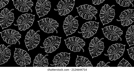 Schwarz-Weiß-Muster der tropischen Blätter. Palmbaumhintergrund. Textil, Stoff, Textur, Plakat. Vektorgrafik EPS10