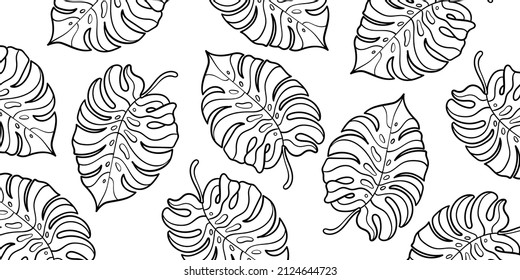 Black and white tropical leaves pattern. Palm tree background. Textile, fabric, texture, poster. Vector illustration EPS 10