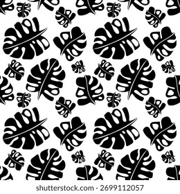 Modelo inconsútil tropical blanco y negro de la hoja de Monstera, diseño moderno plano, Vector de la ilustración EPS 10 