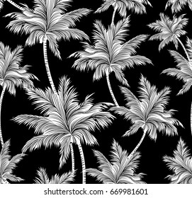 black and white tropical palm trees pattern