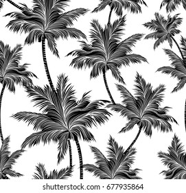 black and white tropical palm trees pattern