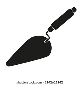 Black and white trowel silhouette. Handyman tool for home repair. Construction themed vector illustration for icon, logo, sticker, patch, label, sign, badge, certificate or flayer decoration