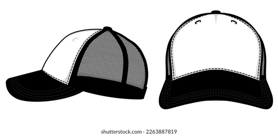 Black and white trucker hat mock up. With the position of the front view and side view.