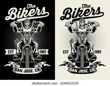 Black and White T-shirt Design of Man Motorcycle Rider