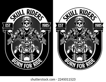 Black and white T-shirt design of Skull Motorcycle Riders