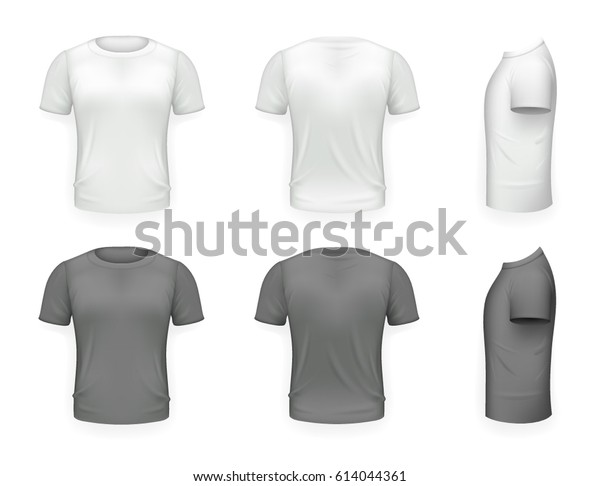 白黒のtシャツの前面側背面ビューテンプレートリアリスティック3dデザインアイコン透明な背景分離型ベクターイラスト のベクター画像素材 ロイヤリティフリー