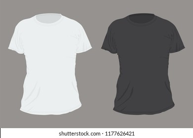 Black and white T-shirt front view vector flat template isolated on background.