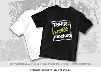 Black and white t-shirt mock up with conditional design on gray background.