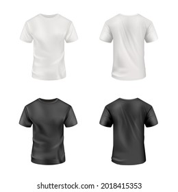 Black and white t-shirt set on white background. Vector mockup.