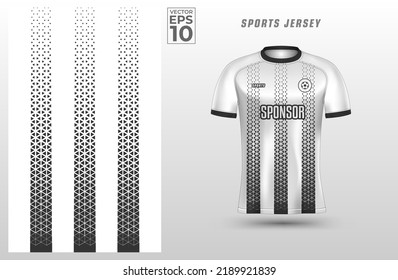 Black White t-shirt sport design template with polygon triangle pattern for soccer jersey. Sport uniform in front view. Tshirt mock up for sport club. Vector Illustration