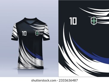 black white t-shirt sport design template with abstract pattern for soccer jersey. Sport uniform in front view. Tshirt mock up for sport club. Vector Illustration