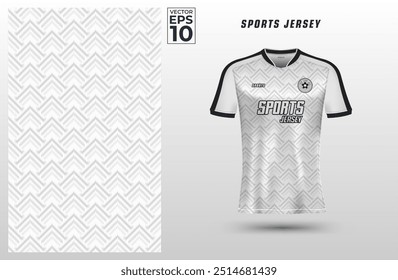 Black and white T-shirt sport jersey design template with geometric line pattern background. Sport uniform in front view. Shirt mock up for sport club. Vector Illustration
