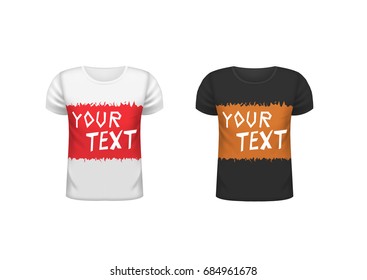Black and white T-shirt template with fire background picture and place for simple text, Vector illustration