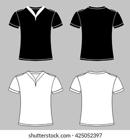 black and white T-shirt template set, front side view. Place for logo Vector illustration.