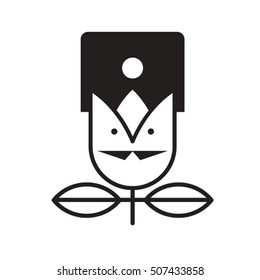 black & white tulip flower with face-vector drawing