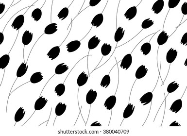 Black and white tulips flowers pattern seamless vector