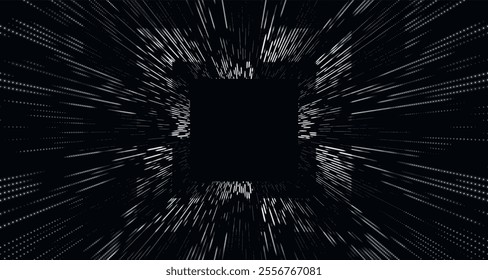 Black and white tunnel background. Abstract techno digital background. Big data visualization. Data flow information. Digital communication concept. Wormhole. 3d vector illustration.