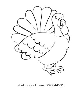 Black and white turkey. Vector cartoon sketch coloring.