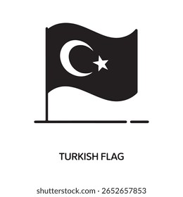 Black and white Turkish flag with crescent and star national symbol crescent moon
