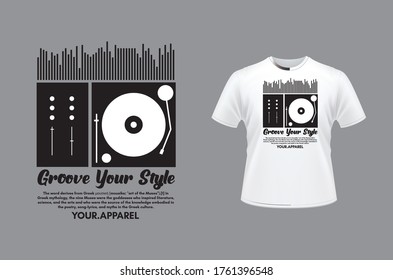 black and white turntable t-shirt design vector