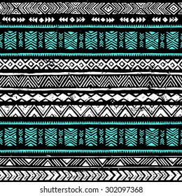 black, white and turquoise tribal Navajo seamless pattern. aztec geometric print. ethnic hipster backdrop. hand drawn 