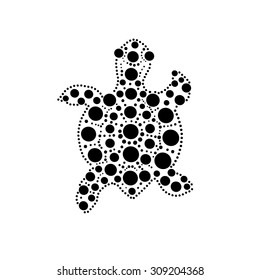 Black and white turtle aboriginal australian style dot painting illustration, vector