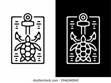 Black and white turtle anchor line illustration design