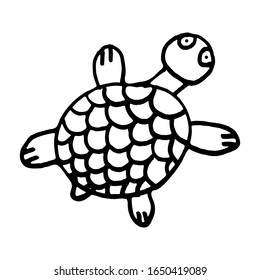 Black and white turtle doodle sketch. Animal vector illustration for coloring book.
