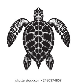 A black and white turtle with a shell that is almost as long as its body