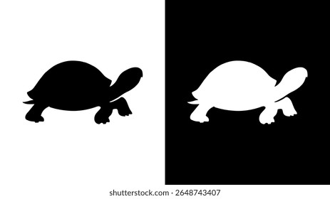 Ícones da silhueta da tartaruga preta e branca. Design de répteis vetoriais.